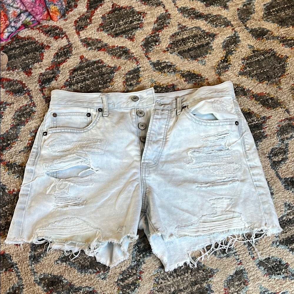 American Eagle Outfitters Blue Jean Shorts Distressed Frayed Hem